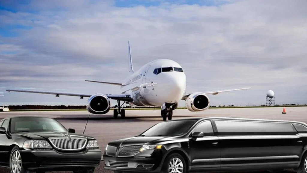 A large white airplane on the runway with cars parked in front of it.