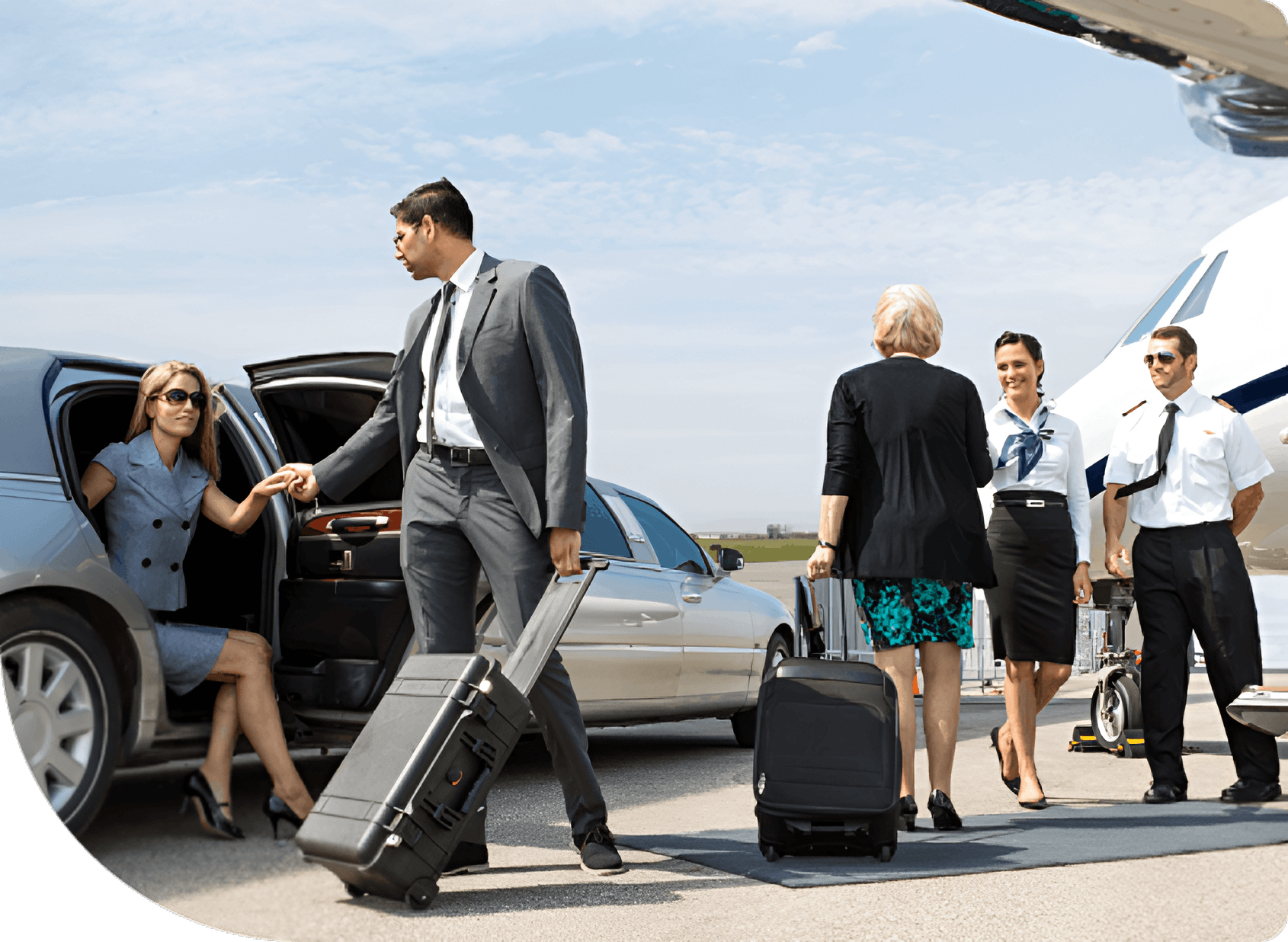 Private jet travel: luxury limousine service.